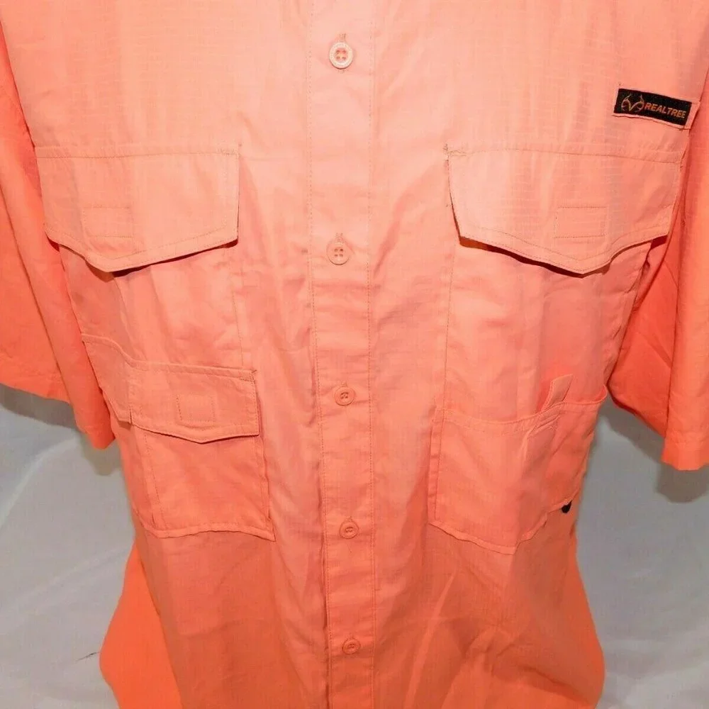Realtree Men L Salmon Pink Button Front Short sleeve vented Outdoors Shirt - Picture 4 of 11
